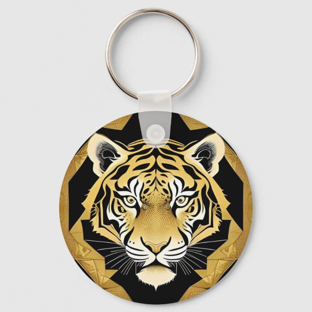 Chaveiro Arte do Tigre Ornamental Dourado (Frente)