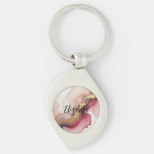 Chaveiro Arte em Aquarela Burgundy e Dourado Elegante