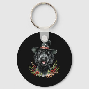 Chaveiro Arte em aquarela de cachorro Labradoodle preto no 