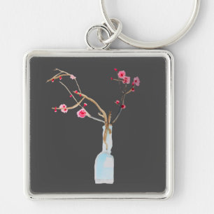 Chaveiro Arte em aquarela de flor de cerejeira sakura