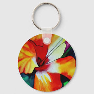 Chaveiro Arte em aquarela de flor tropical Hibisco laranja