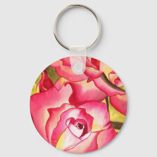 Chaveiro Arte em aquarela de rosa cor-de-rosa de Hannah Gor