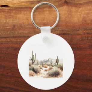 Chaveiro Arte em Aquarela Minimalista do Deserto com Cacto