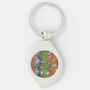 Chaveiro Arte em mármore rosa, azul, verde, laranja