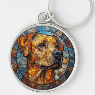 Chaveiro Arte em Vidro Colorido de Retriever Dourado