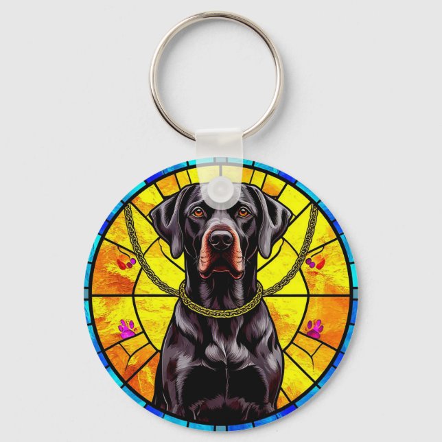 Chaveiro Arte em Vidro Pintado com Cachorro Preto (Frente)