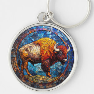 Chaveiro Arte em Vidro Pintado de Búfalo