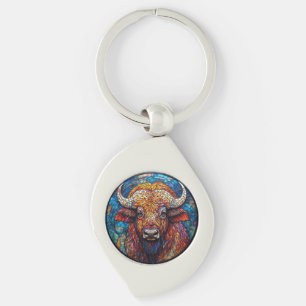 Chaveiro Arte em Vidro Pintado de Búfalo