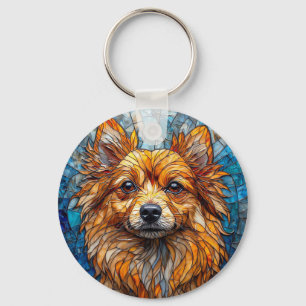 Chaveiro Arte em Vidro Pintado de Cachorro Spitz Alemão