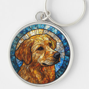 Chaveiro Arte em Vidro Pintado de Retriever Dourado