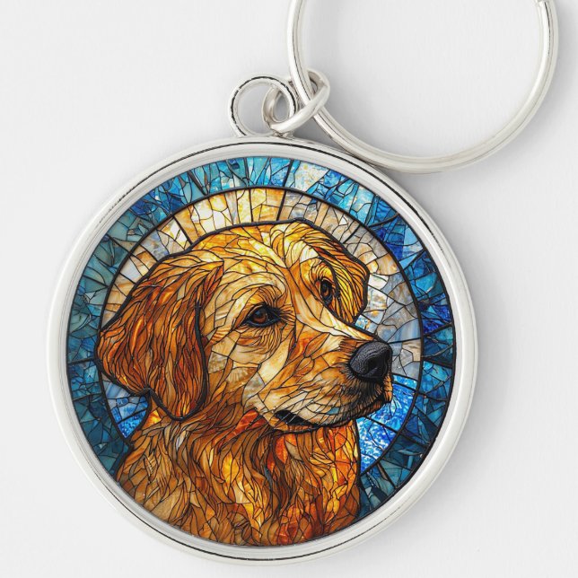 Chaveiro Arte em Vidro Pintado de Retriever Dourado (Frente)