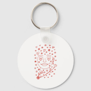 Chaveiro Arte facial de linha romântica desenhada à mão com