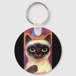 Chaveiro Arte felino da borboleta do gato Siamese - multi
