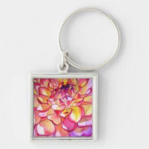 Chaveiro Arte fina aquarela de flor de Dalia Rosa