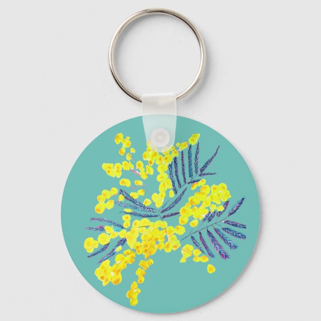 Chaveiro Arte floral australiana Wattle Mimosa (Frente)