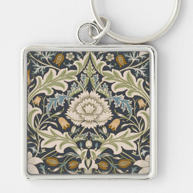 Chaveiro Arte Floral Azul Marinho William Morris Severn (Frente)
