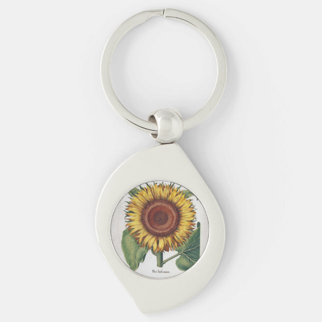 Chaveiro Arte Floral de Girassol Vintage Damask (Frente)
