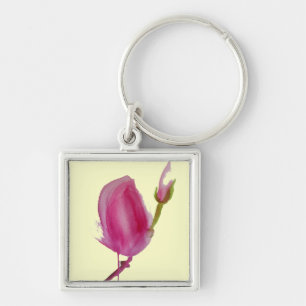 Chaveiro Arte floral de Magnólia rosa em aquarela