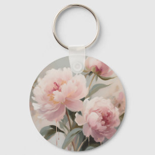 Chaveiro Arte Floral de Peônias Rosa Suave