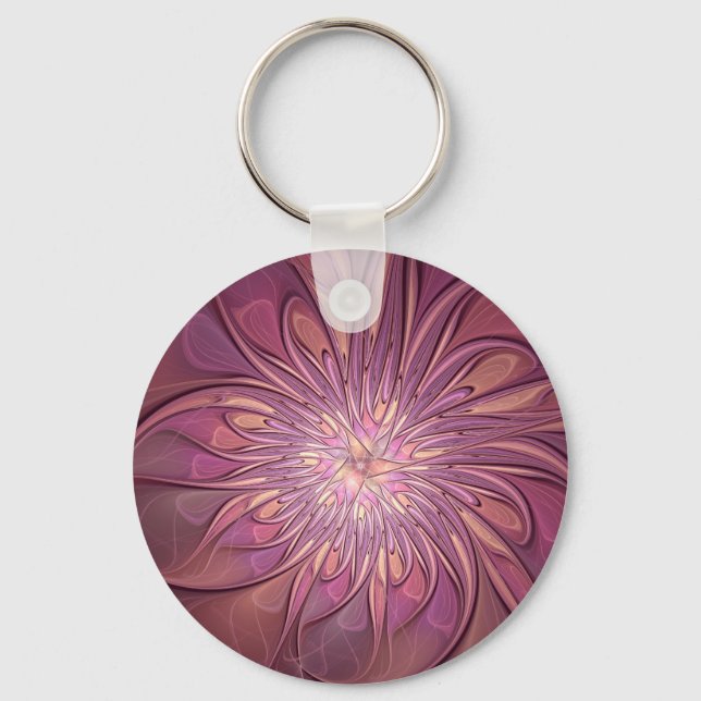 Chaveiro Arte floral fractal moderno abstrato cores de frut (Frente)