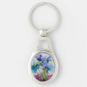 Chaveiro Arte Floral Verde Cor-de-Rosa Púrpura e Verde Colo