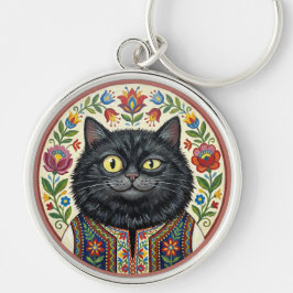 Chaveiro Arte Folclórica Balcânica Gato Preto
