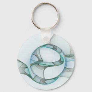 Chaveiro Arte Fractal Abstrata Moderna Azul Turquesa Cinza