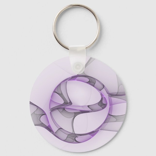 Chaveiro Arte Fractal Abstrata Moderna Lavanda Cinza (Frente)