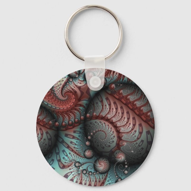 Chaveiro Arte fractal de fantasia vívida abstrata marrom az (Frente)
