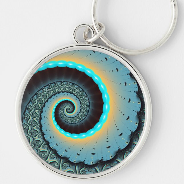 Chaveiro Arte Fractal Espiral Azul Turquesa Abstrato Laranj (Frente)