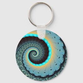 Chaveiro Arte Fractal Espiral Azul Turquesa Laranja Abstrat