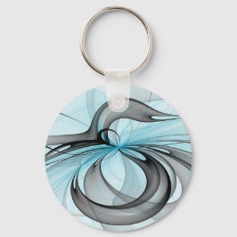 Chaveiro Arte Fractal Moderna Abstrata Antracite Cinza Azul
