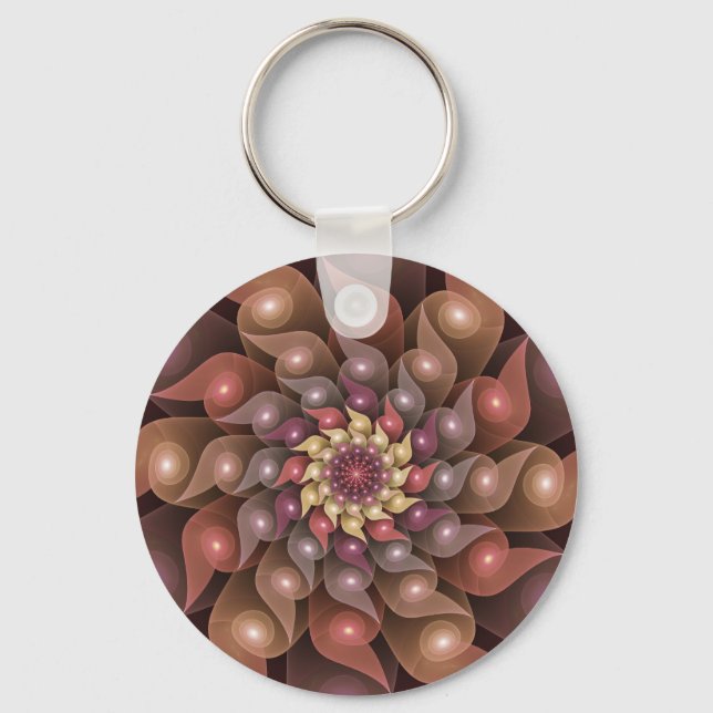 Chaveiro Arte Fractal Moderna Abstrato de Flor Shiny Surrea (Frente)