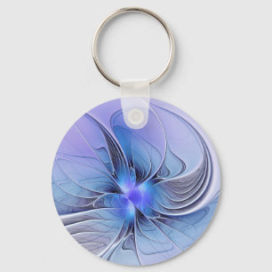 Chaveiro Arte fractal moderno abstrato azul lavanda