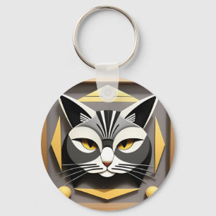 Chaveiro Arte Geométrica de um Gato Estilizado Design Abstr