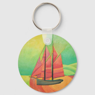 Chaveiro Arte Geométrica do Barco à Vela Abstrato Cubist
