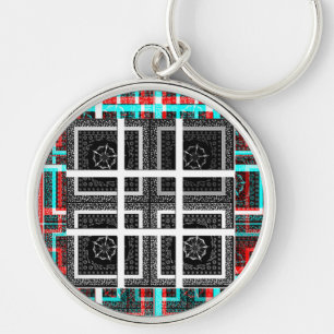Chaveiro Arte Gráfica Xadrez Chic Preto, Branco e Vermelho 