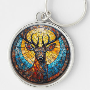 Chaveiro Arte Intricada de Mosaico de um Cervo em Cores Viv