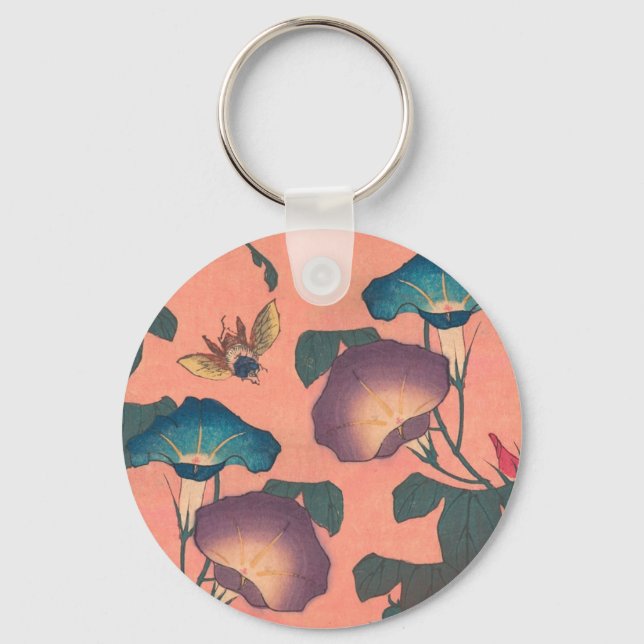 Chaveiro Arte Japonês Asiático de Abelha e Flor (Frente)