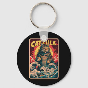 Chaveiro Arte Japonesa Catzilla Gato Engraçado Gráfica Anti