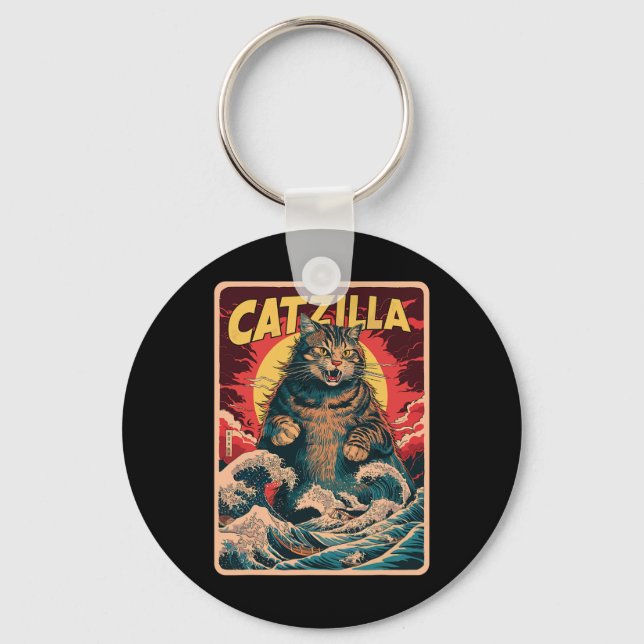Chaveiro Arte Japonesa Catzilla Gato Engraçado Gráfica Anti (Frente)