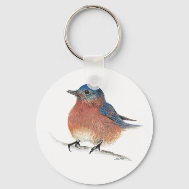 Chaveiro Arte Lápis com Cor de Água do Bluebird Cute (Frente)