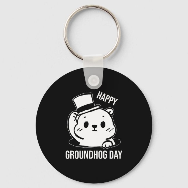 Chaveiro Arte Linear Feliz Dia do Groundhog  (Frente)