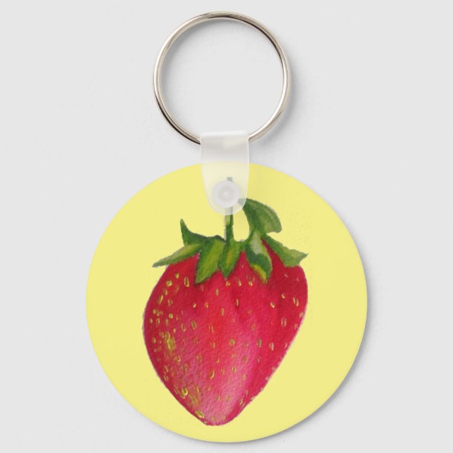 Chaveiro Arte macro de fruta aquosa Juicy Strawberry (Frente)