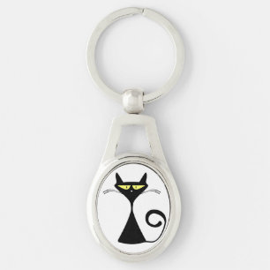 Chaveiro Arte Minimalista de Gato Preto Elegante