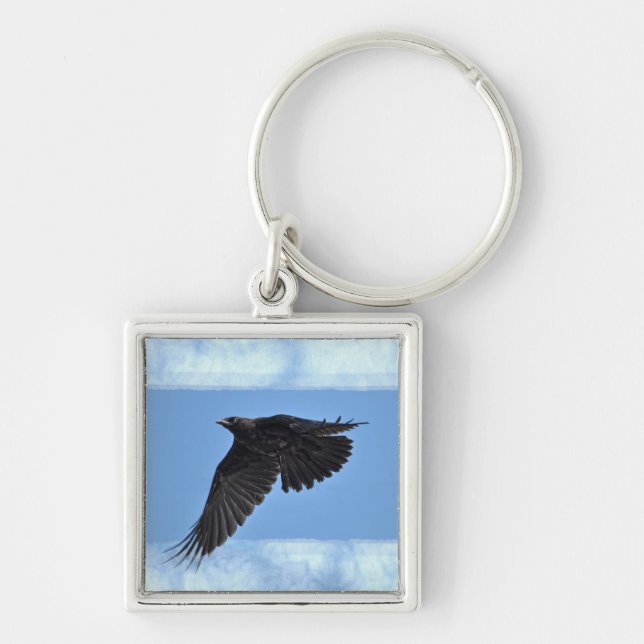 Chaveiro Arte Moderna Flying Raven em Azul (Frente)