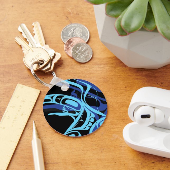 Chaveiro Arte Nativa Do Pássaro Negro Azul-Águia (Mesa)