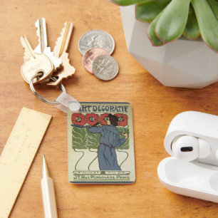 Chaveiro Arte Nova Antiga, Artista Pintando Flores de Papou