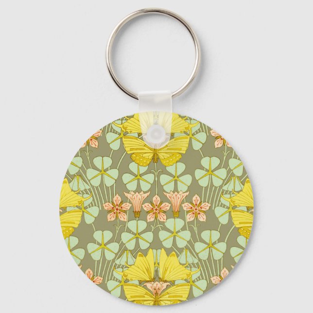 Chaveiro Arte Nova Botânica Floral Borboleta  (Frente)