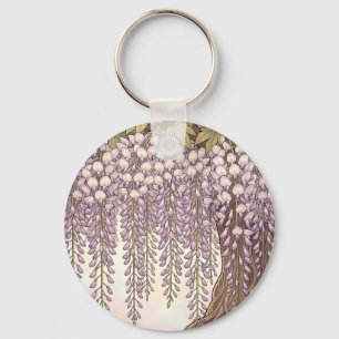 Chaveiro Arte Nova Moldura Dourada Floral Wisteria